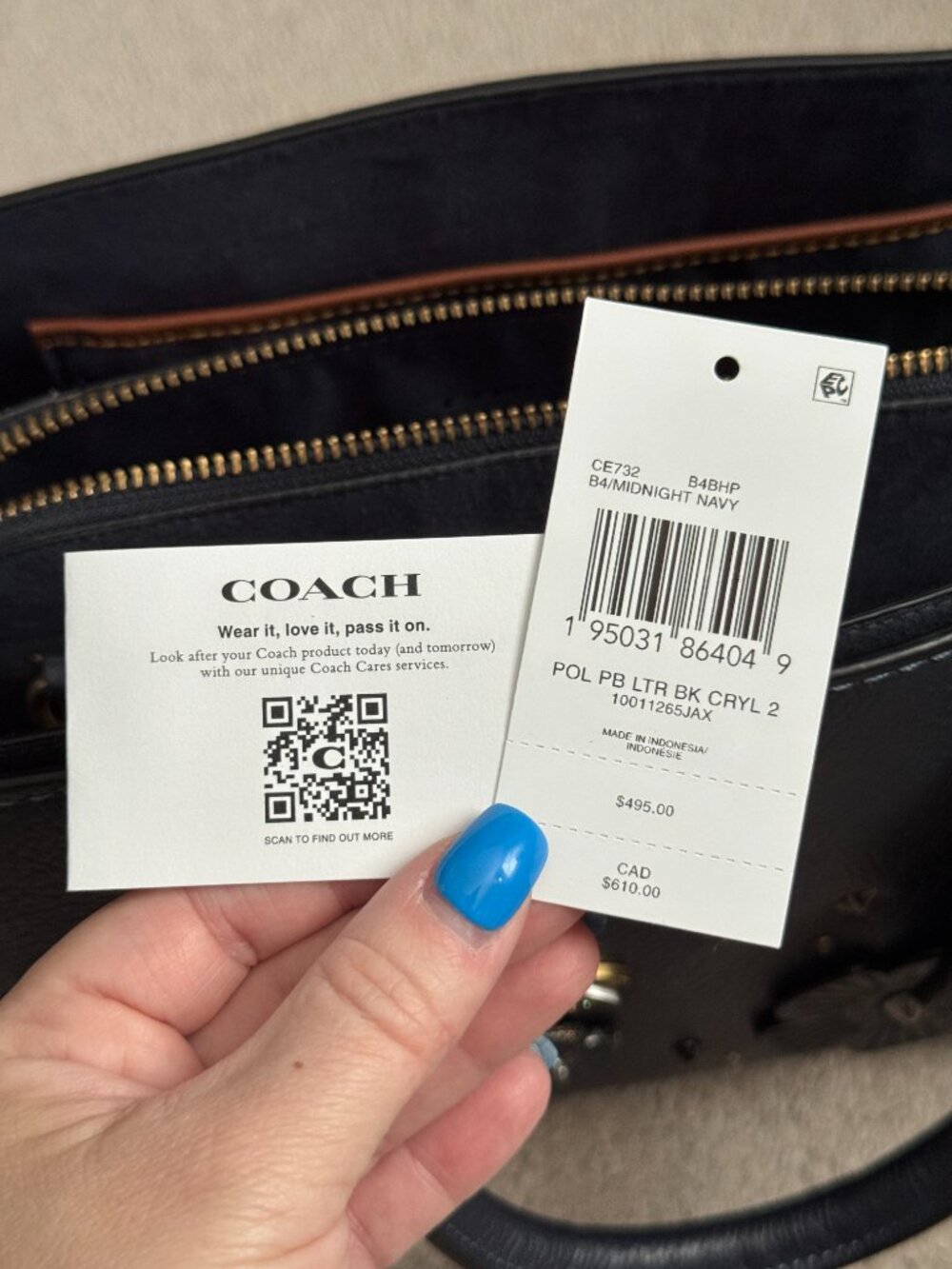 Coach Brooke Carryall 28 in Midnight Navy with Coach Create customization, EUC - Picture 11 of 13